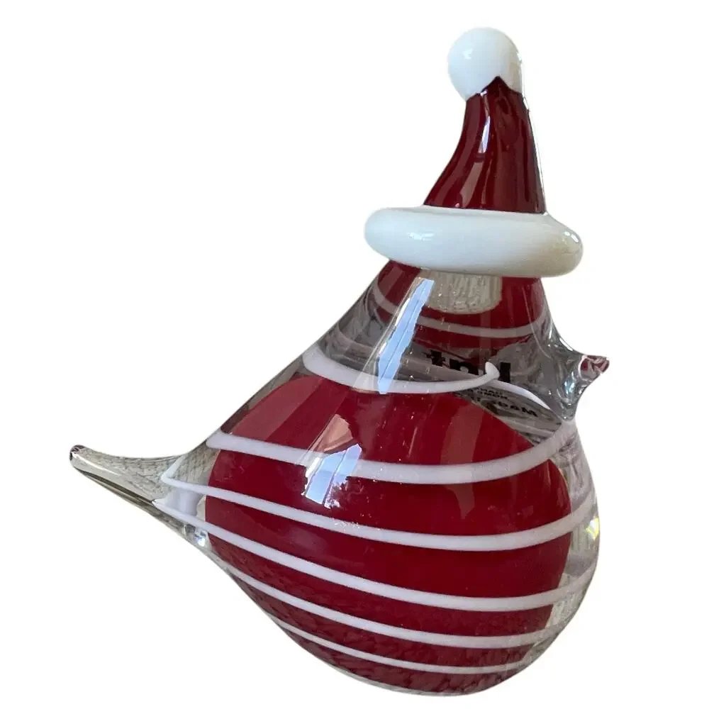Hand Blown Art Glass CHRISTMAS CARDINAL 7in Red & White Candy Cane Swirl New
